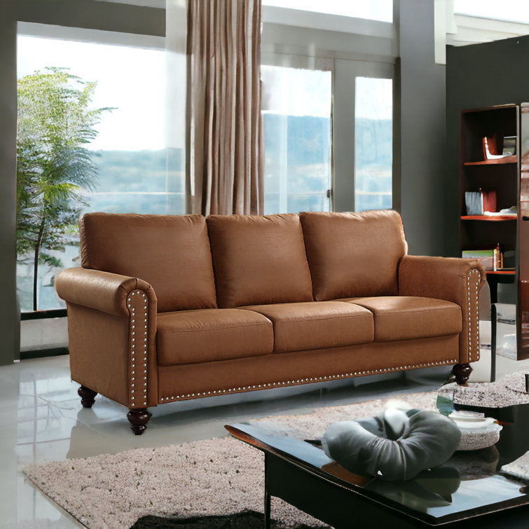 Brown faux leather sofa shop set